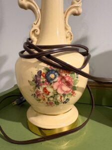 Vintage-Hand-Painted-Floral-Porcelain-Urn-Table-Lamp-with-Scrolled-Handles-second-image