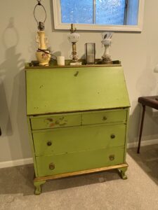 Vintage-Painted-Green-Secretary-Desk-with-Fold-Down-Writing-Surface