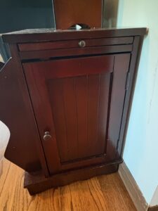 Vintage-Wooden-Magazine-Rack-with-Cabinet-and-Hand-Painted-Caddy-third-image
