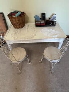 Vintage-Wrought-Iron-Vanity-Set-with-Table-and-Two-Chairs-by-Salterini