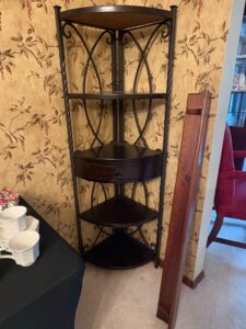 Wrought-Iron-and-Wood-Corner-Etagere-with-Drawer