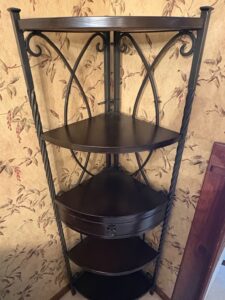Wrought-Iron-and-Wood-Corner-Etagere-with-Drawer-second-image