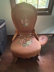 Victorian-Style-Needlepoint-Armchair-and-Footstool-Set
