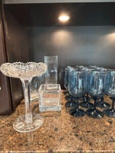 Vintage-Etched-Crystal-Pedestal-Compote-and-Blue-Stemmed-Wine-Goblets-possibly-American-Brilliant-Period