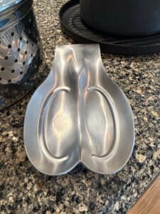 Vintage-Vernco-Stainless-Steel-Spoon-Rest-Egg-Shaped