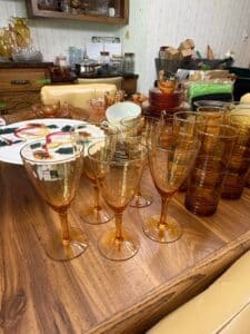 Libbey-Apollo-Tawny-Tumbler-Set-and-Vintage-Amber-Glassware-Collection