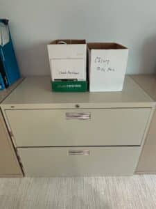 Metal-Two-Drawer-Filing-Cabinet-with-Assorted-Office-Supplies