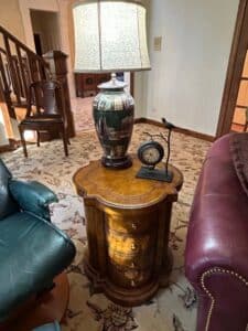 Quatrefoil-Leather-Top-Drum-Table