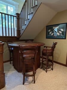 Traditional-Wooden-Game-Table-and-Swivel-Bar-Stool-Set