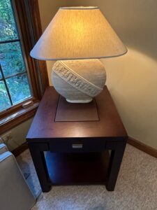 Walter-E.-Smithe-Custom-Furniture-Side-Table-with-Postmodern-Textured-Lamp