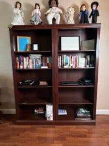 Dark-Cherry-Wood-Two-Section-Bookcase-with-Fluted-Detailing