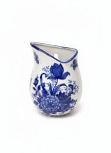 Cracker-Barrel-Blue-and-White-Floral-Wall-Pocket-Vase