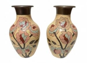 Pair-of-Decorative-Ceramic-Vases-with-Floral-Motif