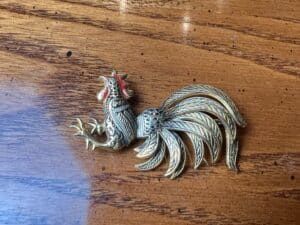 Vintage-Damascene-Rooster-Brooch