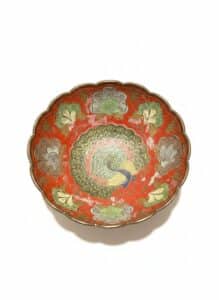 Vintage-Indian-Brass-Cloisonn-Enamel-Peacock-Bowl