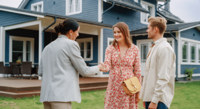 Woman shaking hands with estate sale company employee