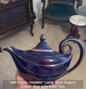 Hall-China-Aladdin-Lamp-Style-Teapot-Cobalt-Blue-with-Gold-Trim