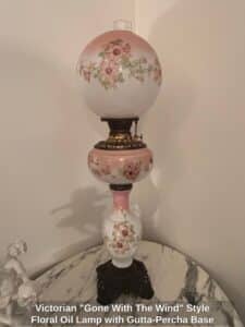 Victorian-Gone-With-The-Wind-Style-Floral-Oil-Lamp-with-Gutta-Percha-Base