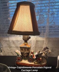 Vintage-Capodimonte-Porcelain-Figural-Carriage-Lamp