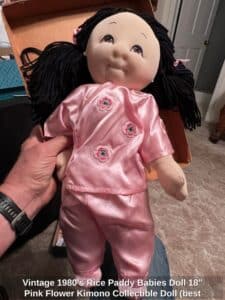 Vintage-s-Rice-Paddy-Babies-Doll-Pink-Flower-Kimono-Collectible-Doll-best-guess-does-not-appear-to-be-actual-cabbage-patch-kid