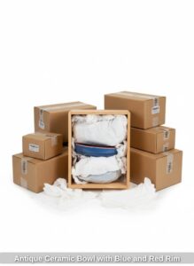 Antique-Ceramic-Bowl-with-Blue-and-Red-Rim