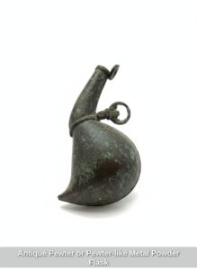 Antique-Pewter-or-Pewter-like-Metal-Powder-Flask-second-image-1
