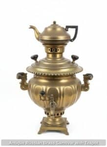Antique-Russian-Brass-Samovar-with-Teapot-third-image-1