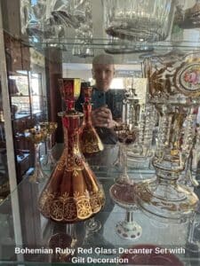 Bohemian-Ruby-Red-Glass-Decanter-Set-with-Gilt-Decoration-third-image-1