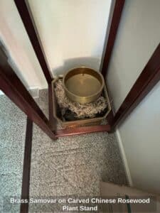 Brass-Samovar-on-Carved-Chinese-Rosewood-Plant-Stand-second-image-1