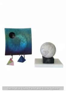 Decorative-Glass-Panel-and-Stone-Sphere-1
