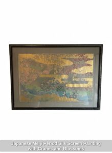 Japanese-Meiji-Period-Silk-Screen-Painting-with-Cranes-and-Blossoms-2