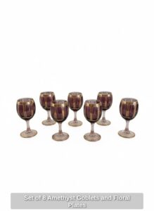Set-of-Amethyst-Goblets-and-Floral-Plates-1