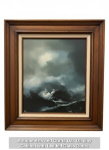 Antique-Arts-and-Crafts-Oak-Display-Cabinet-with-Leaded-Glass-Doors