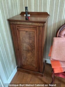 Antique-Burl-Walnut-Cabinet-on-Stand