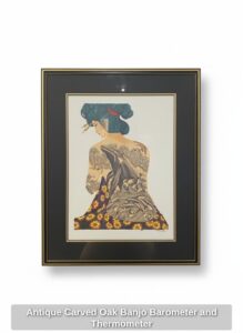 Antique-Carved-Oak-Banjo-Barometer-and-Thermometer-B