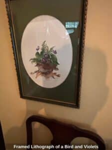 Framed-Lithograph-of-a-Bird-and-Violets
