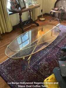 La-Barge-Hollywood-Regency-Brass-and-Glass-Oval-Coffee-Table