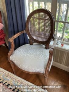 Louis-XVI-Style-Cane-Back-Armchair-with-Damask-Upholstery