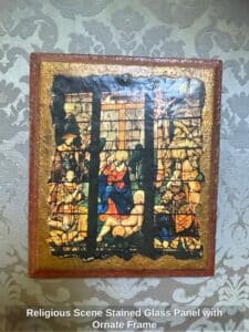 Religious-Scene-Stained-Glass-Panel-with-Ornate-Frame