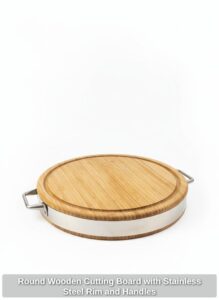 Round-Wooden-Cutting-Board-with-Stainless-Steel-Rim-and-Handles-second-image