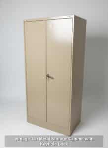 Vintage-Tan-Metal-Storage-Cabinet-with-Keyhole-Lock-1