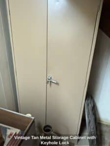 Vintage-Tan-Metal-Storage-Cabinet-with-Keyhole-Lock