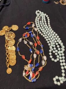Assorted-Costume-Necklaces-Coin-Charm-Red-or-Blue-or-Clear-Beaded-and-Faux-Pearl-Strands