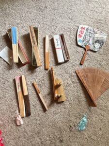 Collection-of-Japanese-Folding-Fans-Sensu-with-Display-Stand