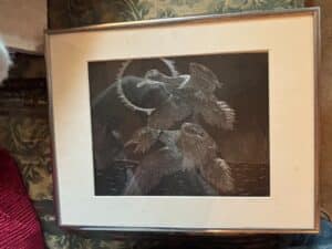 Framed-Scratchboard-Art-of-Birds-in-Flight