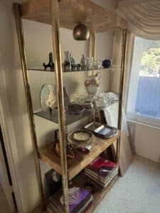 Mid-Century-Modern-Brass-and-Burl-Wood-Etagere