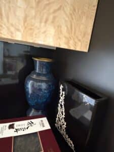 Blue-Flamb-Glazed-Vase-and-Black-Chinoiserie-Vase