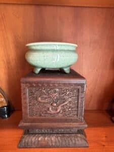Chinese-Carved-Wood-Dragon-Stand-with-Celadon-Incense-Burner