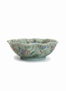 Chinese-Celadon-Glazed-Famille-Rose-Leaf-Shaped-Dish-second-image
