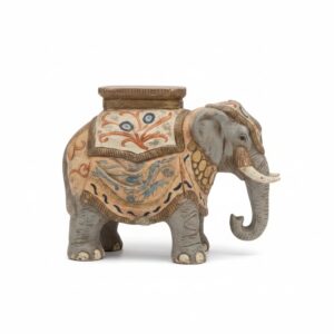Hollywood-Regency-Ceramic-Elephant-Garden-Stool-and-Flute-Player-Sculpture